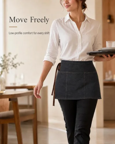 Vista 2 de Toyvian Durable Denim Waist Apron with 3 Pockets Unisex, Short Half Server Apron for Waiter Waitress, Bar, Cafe & Kitchen