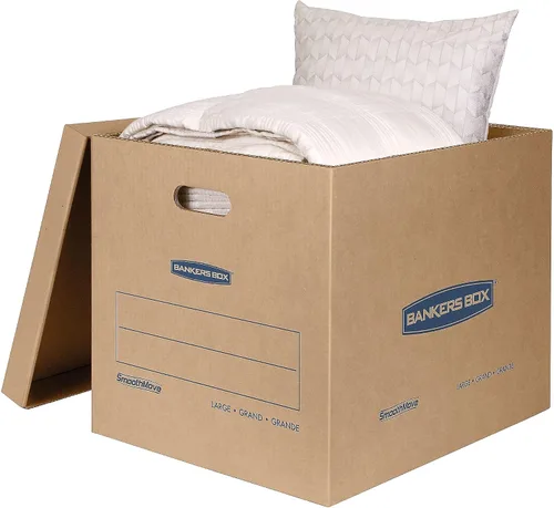 Vista 3 de Bankers Box Caja de mudanza clásica grande, paquete de 5 unidades, asas reforzadas, montaje sin cinta, caja con tapa, 21 x 17 x 17 pulgadas (7718201)