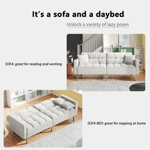 Vista 6 de Sofá cama plegable moderno tapizado de lino de 74.8 pulgadas para espacio de vida compacto, apartamento, dormitorio