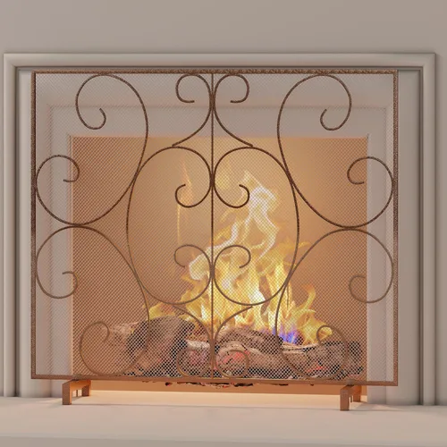 Vista 3 de Kingson Panel individual decorativo plano para chimenea, cubierta sola hecha a mano, malla de metal duradera, resistente al calor, malla de Bronce