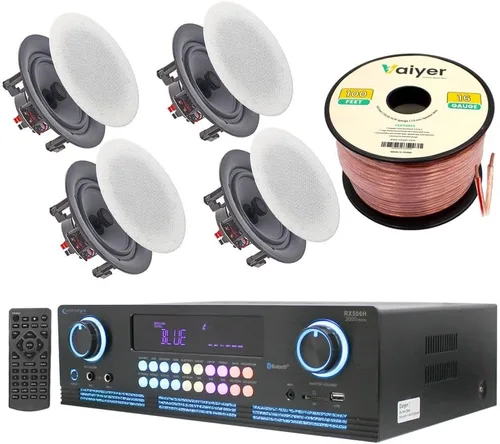 Vista 10 de Technical Pro Kit de sistema de cine en casa Receptor amplificador Bluetooth de 2000 W con 4 altavoces de techo de pared de 6.5 pulgadas y 200
