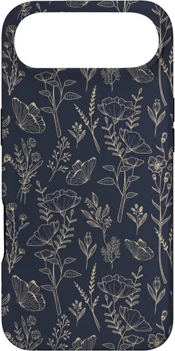 Vista 27 de Butterfly Meadow Botanical Wildflower Pattern (Azul Marino) Funda para iPhone 17