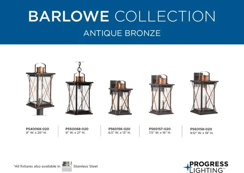 Vista 10 de Progress Lighting Barlowe Collection - Farol de pared pequeña de cristal transparente con semillas para exteriores, 13 x 6.5 x 6.5 pulgadas, bronce