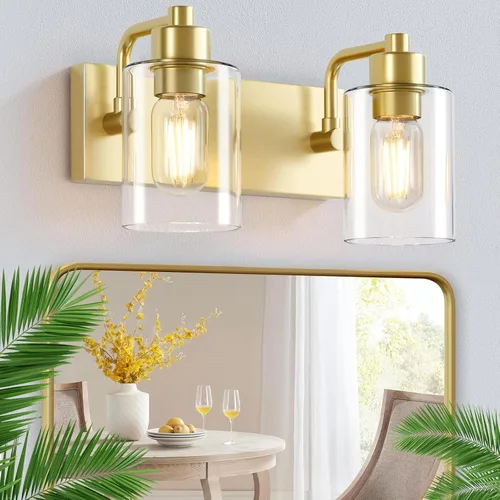 Vista 13 de Dpyrrhic Luces de Baño Negras Mate de 2 Luces Sobre Espejo con Pantalla de Vidrio Transparente, Luminarias Modernas de Baño para Cocina, Sala