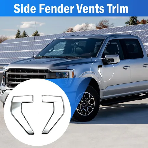 Vista 2 de Cubierta de ventilación lateral del guardabarros delantero del automóvil, compatible con Ford F150 F-150 2021-2022, fibra de carbono ABS negra