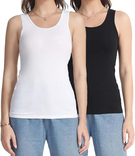 Vista 7 de wirarpa Camisetas sin mangas de algodón para mujer, cómodas, capa base, paquete de 2