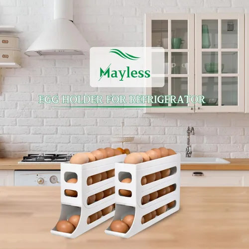 Vista 6 de Soporte para huevos con ruedas automáticas para refrigerador, estante organizador de refrigerador (blanco)