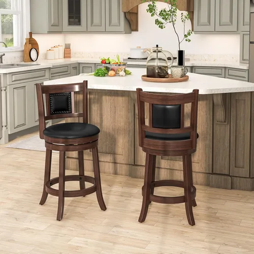 Vista 9 de Giantex Juego de 2 taburetes de bar giratorios de 25.5 pulgadas de altura de mostrador con respaldo ergonómico, asiento acolchado suave, patas