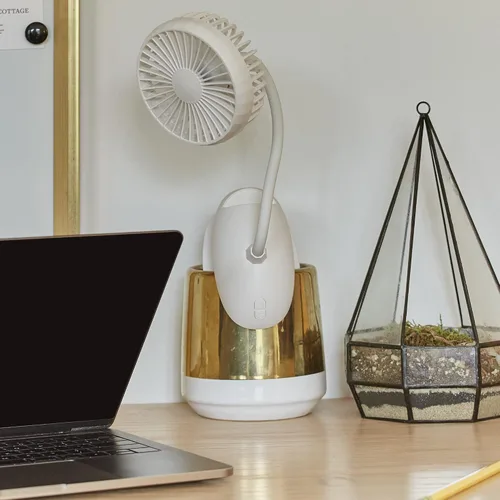Vista 9 de O2COOL Ventilador de clip de batería USB recargable de 5 pulgadas, ventilador ajustable con 3 velocidades, cuello ajustable, cuello de cisne largo