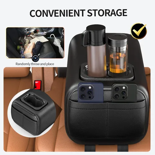 Vista 6 de Reposabrazos Trasero para Asiento de Coche 2 Filas Caja de Consola con Portavasos Universal Apoyabrazos para Asiento Trasero Caja de Consola