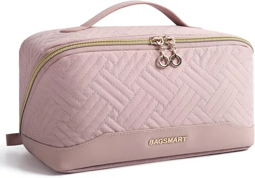 Vista 18 de BAGSMART Bolsa de Maquillaje de Viaje para Mujeres, Estuche Cosmético Portátil Resistente al Agua, Organizador de Maquillaje Acolchado Abultado