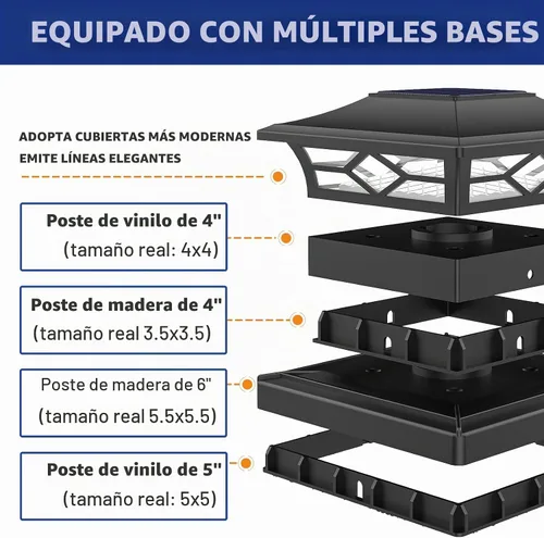 Vista 5 de VOLISUN Luz solar para poste impermeable al aire libre: cambio de color RGB - Luces solares intermitentes de tapa de valla 4 unidades negras