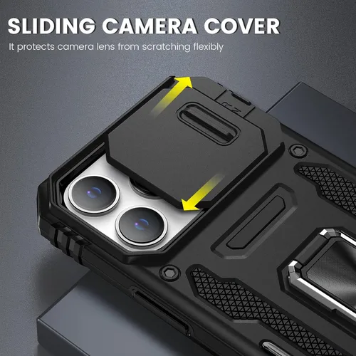 Vista 4 de Maxdara Funda para iPhone 14 Pro Max, con cubierta deslizante para cámara y soporte giratorio de 360° integrado y protector de pantalla de vidrio