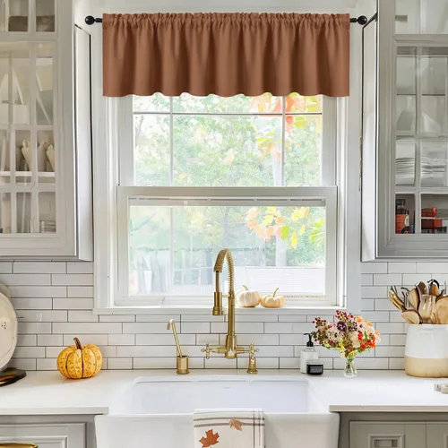 Vista 19 de MIULEE Cenefa opaca con bolsillo para cortinero, con aislamiento térmico, cortina corta para ventana pequeña y dormitorio, 42 x 18 pulgadas, 1 Beige