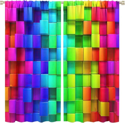 Vista 11 de Cortinas opacas abstractas de arco iris, pintura de color arcoíris con gotas, diseño gráfico creativo con bolsillo para barra, para sala de estar