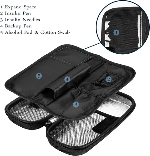 Vista 3 de SHBC - Estuche enfriador para viajar, organizador de medicamentos para diabéticos, bolsa refrigerante con aislamiento con 2 paquetes de hielo