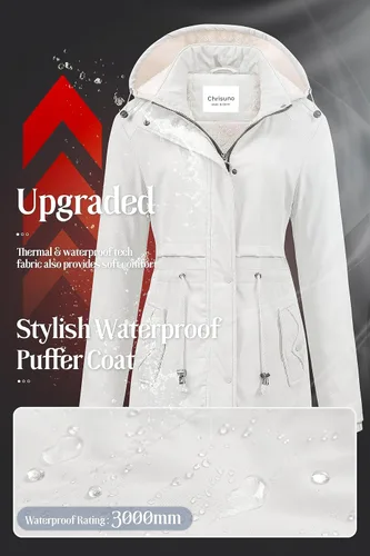 Vista 5 de Chrisuno Chaqueta de invierno de longitud media para mujer, abrigo de nieve cálido de forro polar suave