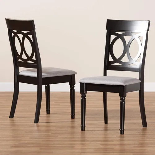 Vista 7 de Baxton Studio Lucie - Juego de sillas de comedor (2 piezas, tapizado de tela gris con madera con acabado marrón expreso)