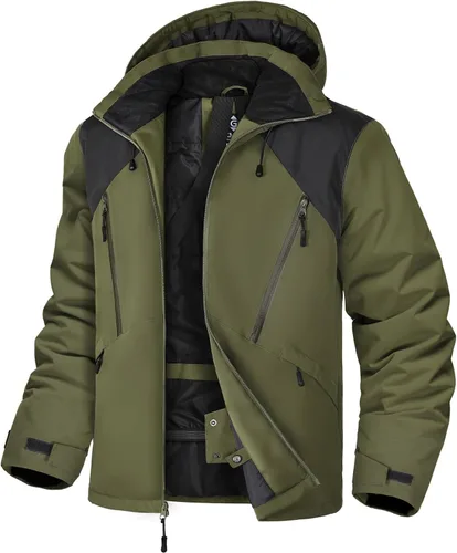 Vista 8 de GEMYSE Chaqueta de esquí para hombre, abrigo de nieve de invierno, impermeable, con capucha, aislante, resistente al viento, parka con múltiples