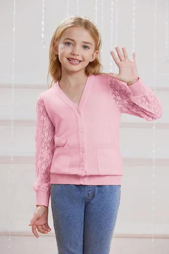 Vista 8 de GRACE KARIN Cárdigan para niñas de 5 a 12 años, uniforme escolar, de punto hueco y botones
