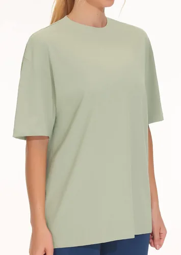 Vista 4 de Origiwish Camisetas de entrenamiento de gran tamaño para mujer, ajuste holgado, gimnasio, atlético, manga corta, para verano, casual, tops