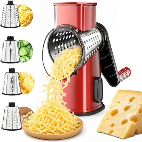 Vista 8 de VEKAYA Rallador de Queso, Rallador de Queso con Manivela Manual, Rallador de Queso con 4 Cuchillas Intercambiables, Rebanador de Verduras, Base