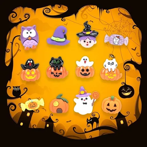 Vista 6 de Dijes de decoración de zapatos de Halloween para Crock, paquete de 32 dijes de resina para zapatos de zuecos y sandalias, pulseras, accesorios
