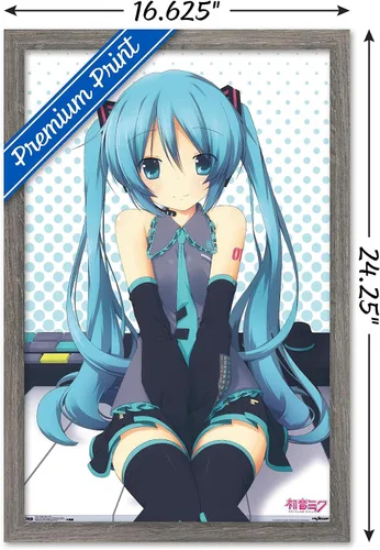 Vista 3 de Trends International Hatsune Miku - Póster de pared de llaves, 14.725 x 22.375 pulgadas, versión enmarcada de madera de granero