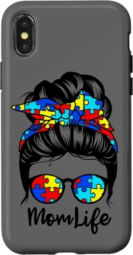 Vista 5 de Mom Life Messy Bun Hair Autism Funny Autism Case for iPhone 17
