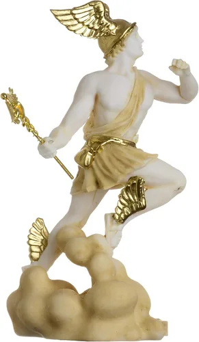 Vista 8 de BEAUTIFUL GREEK STATUES Hermes Mercurio Dios Zeus Son Estatua Romana Alabastro Tono Dorado 6.69