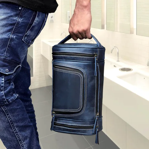 Vista 8 de VC VINTAGE COUTURE Neceser de cuero para hombre, extra grande, neceser de cuero para hombre, para viajes, kit de cuero real para hombre, bolsa