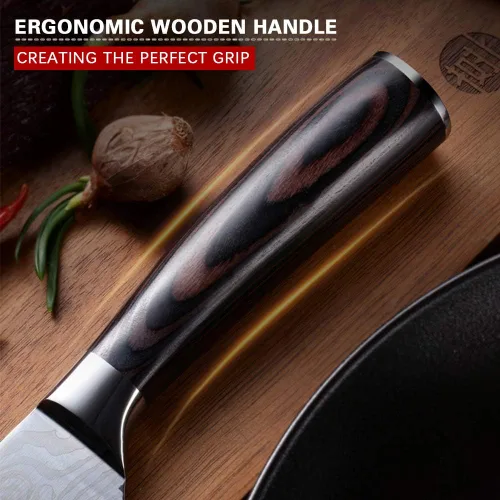 Vista 5 de Cuchillo de chef profesional, cuchillo de cocina profesional de 8 pulgadas, cuchillo alemán de acero inoxidable de alto carbono con mango ergonómico