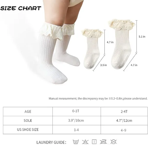 Vista 6 de HOUSEYUAN Calcetines largos con volantes para bebés y niñas de 6 a 12 meses