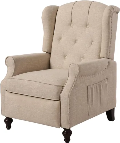 Vista 9 de Silla reclinable PALLOME con respaldo alto, asiento con masaje y calor, tapizado de tela, con respaldo acolchado, silla reclinable para sala de Beige