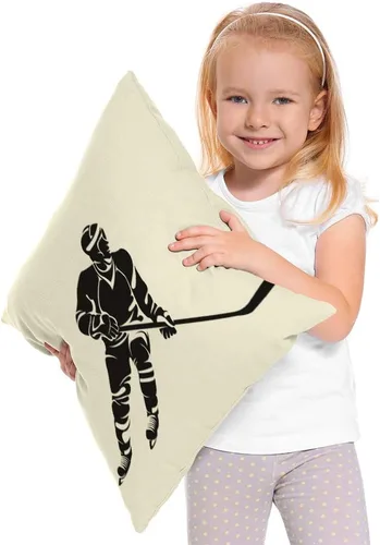 Vista 3 de Funda de almohada para jugador de hockey, silueta negra, popular juego deportivo, diseño moderno, divertido, cuadrado, funda de cojín para el hogar