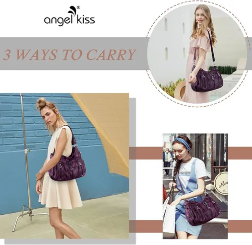 Vista 6 de Angelkiss Monederos grandes y bolsos para mujer de piel sintética lavada bolso cruzado de hombro