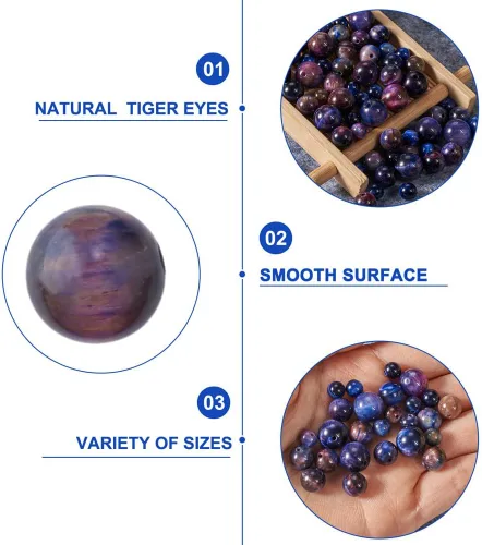 Vista 2 de KISSITTY 100 unidades de cuentas naturales de ojo de tigre de galaxia de 0.256 in/0.315 in/0.394 in de piedras preciosas sueltas para hacer joyas