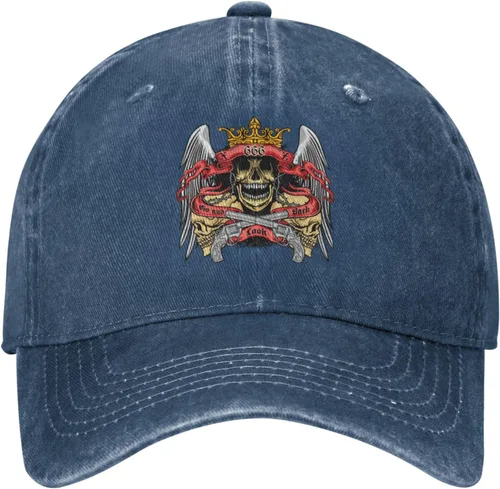 Vista 2 de Sombrero de vaquero de moda para hombre y mujer, ajustable para cuatro estaciones, gorra de béisbol del infierno con ángel, azul marino, Azul marino