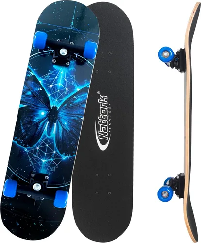 Vista 12 de Nattork - Monopatín completo de 31 pulgadas, patinetas estándar para principiantes, patinetas de trucos de 9 capas de madera de arce canadiense