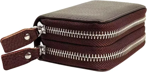 Vista 61 de Cartera de cuero para mujer, con doble tarjeta, tarjetero con cremallera, múltiples compartimentos, bloqueo RFID C-W-1, Rosado, Talla única