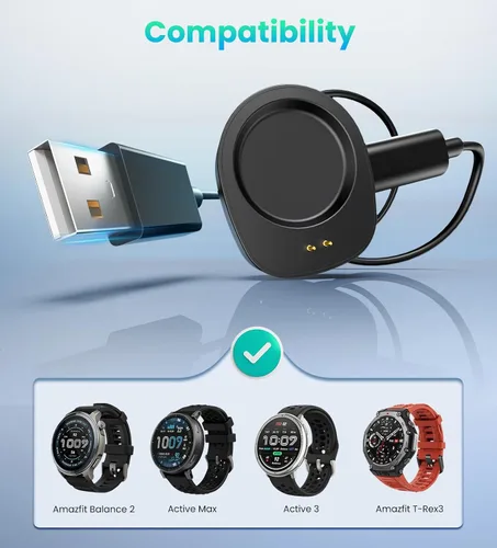 Vista 2 de TiMOVO Cable de carga compatible con Amazfit T-Rex 3/Active Max, 1 paquete Negro
