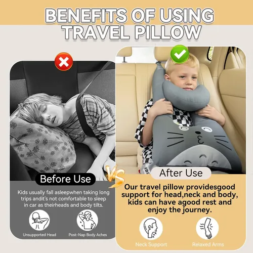 Vista 3 de Almohada de viaje Longhuo, almohada para coche, almohada de viaje para niños, almohada para asiento de coche, almohada en forma de U para viajes