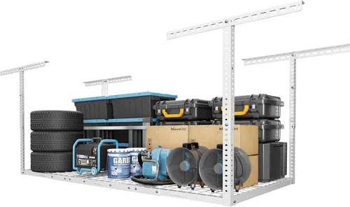 Vista 15 de FLEXIMOUNTS Estante de almacenamiento de techo de garaje de 3x8, sistema de organización de garaje ajustable, metal resistente, capacidad