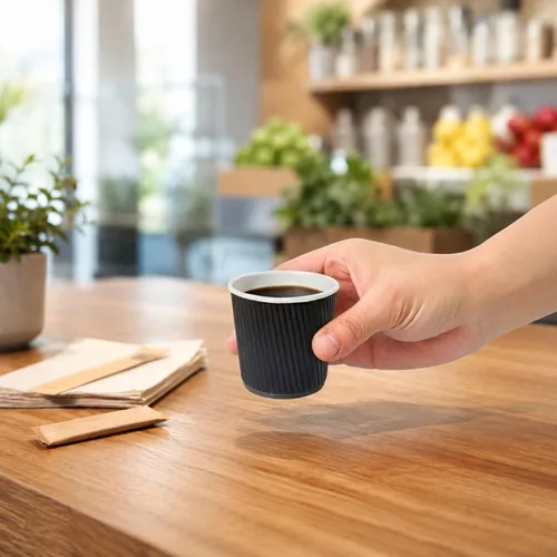 Vista 5 de Tazas para café de papel aislado, pared ondulada, kraft, 12 onzas - Caja de 25 unidades - tapas a juego: RWA0360B, RWA0360W, RWA0328LG, RWA0328GR