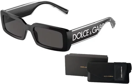 Vista 3 de Dolce & Gabbana DG6187 50187 - Lentes de sol rectangulares color negro y gris oscuro para mujer + paquete con kit de gafas de diseñador iWear, Negro