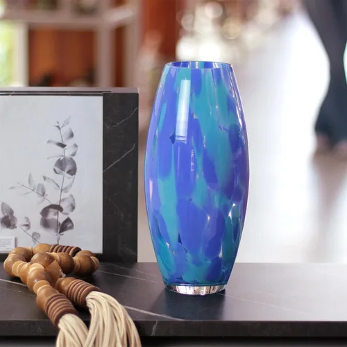 Vista 3 de Ca D Oro - Jarrón de cristal de confeti azul soplado a mano estilo Murano para flores y decoración - Modelo Oliva G