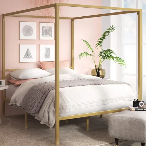 Vista 10 de Zinus Patricia Armazón de Cama con Plataforma de Dosel de Metal Negro, Base de Colchón con Soporte de Listones de Acero, No Necesita Somier, Fácil