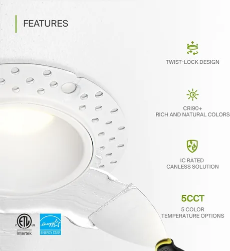 Vista 3 de ASD Sin moldura de 2 pulgadas de luces LED empotradas, 8W 120V redondas para uso comercial, luces regulables sin lata para techo con caja