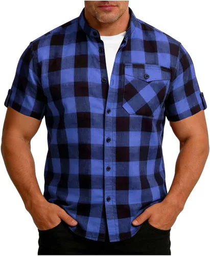 Vista 13 de Camisas de manga corta con botones para hombre, estilo occidental, con bolsillo, ligeras, transpirables, ajuste regular