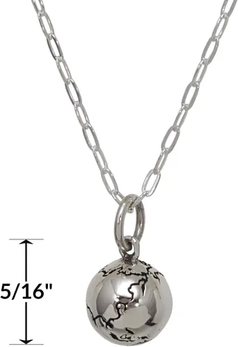 Vista 2 de Sterling Silver Tiny Earth World Globe 3D Charm Necklace, 18